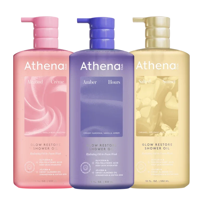 Glow Restore Shower Oil Trio Q1 Almond Creme, Amber Hours, Salted Sunset